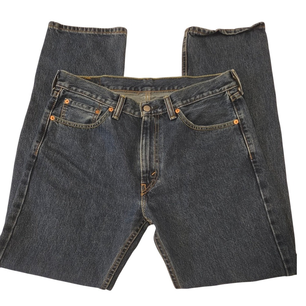 Levis 505 Regular Fit Dark Wash Straight Leg Denim Jeans Mens 33x32